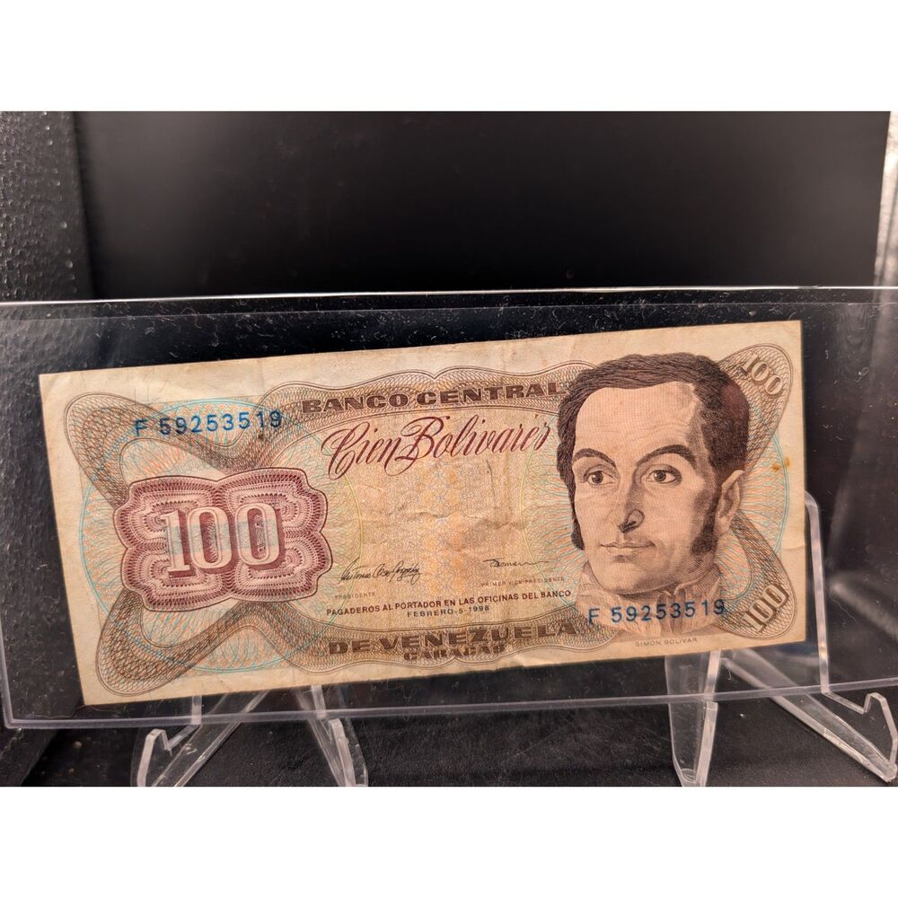 1998 Venezuela 100 Olivares Banknote Serial F 59253519 Simon Bolivar Caracas